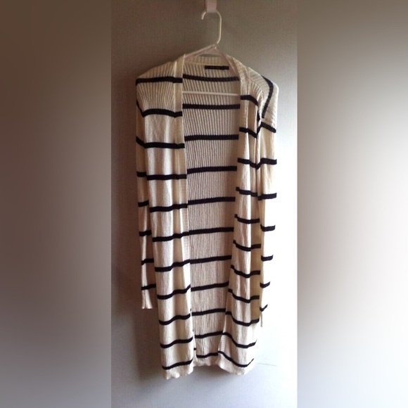 Cream Striped Open Cardigan - Picture 3 of 8